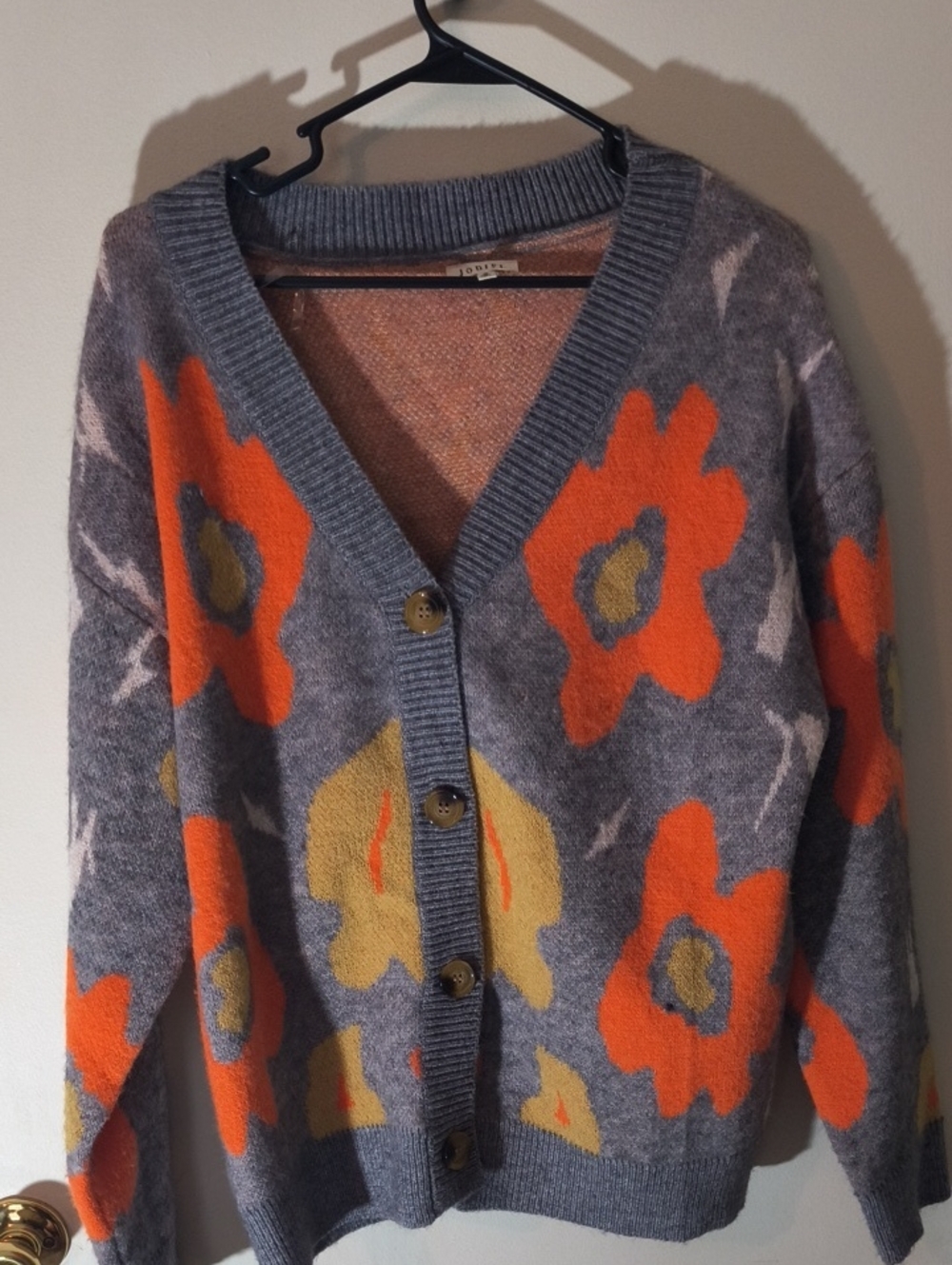 JODIFL Gray Cardigan with Orange and Mustard Floral Motif